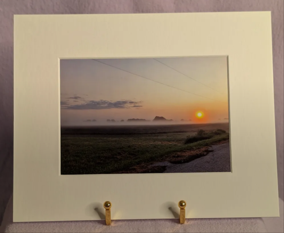 5 x 7" photograph in white gallery mat border. Sunrise