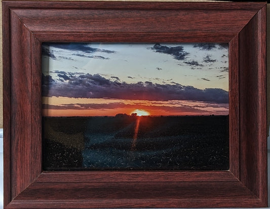 5 x 7 " framed photograph sunset over field