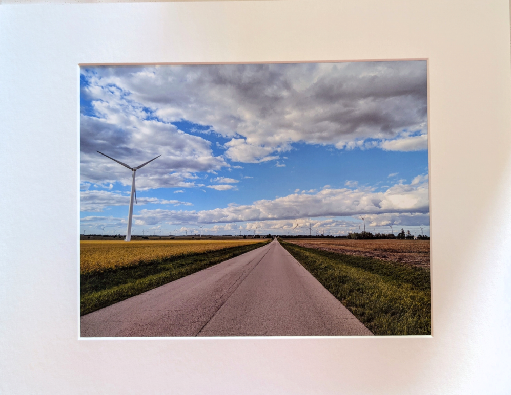 Landscape photograph wind turbine and road