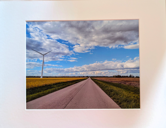 Landscape photograph wind turbine and road